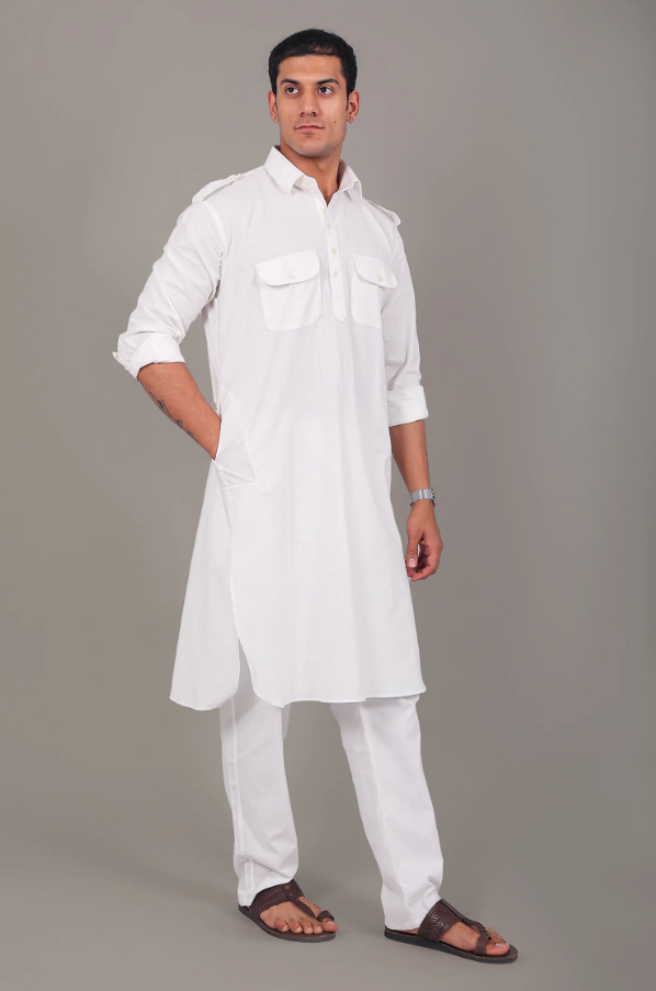 Pathani White Kurta with Pajama | Pure Punjabi Pathani Look