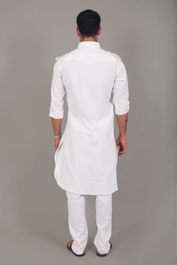 Pathani White Kurta with Pajama | Pure Punjabi Pathani Look