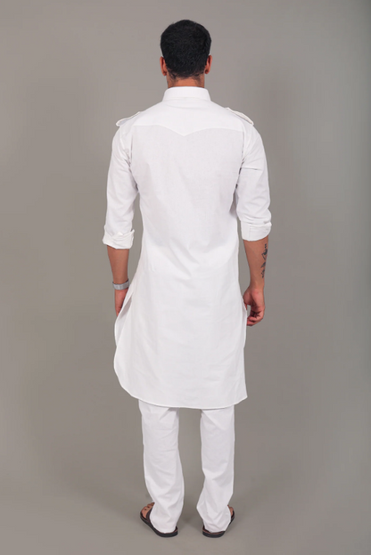 Pathani White Kurta with Pajama | Pure Punjabi Pathani Look