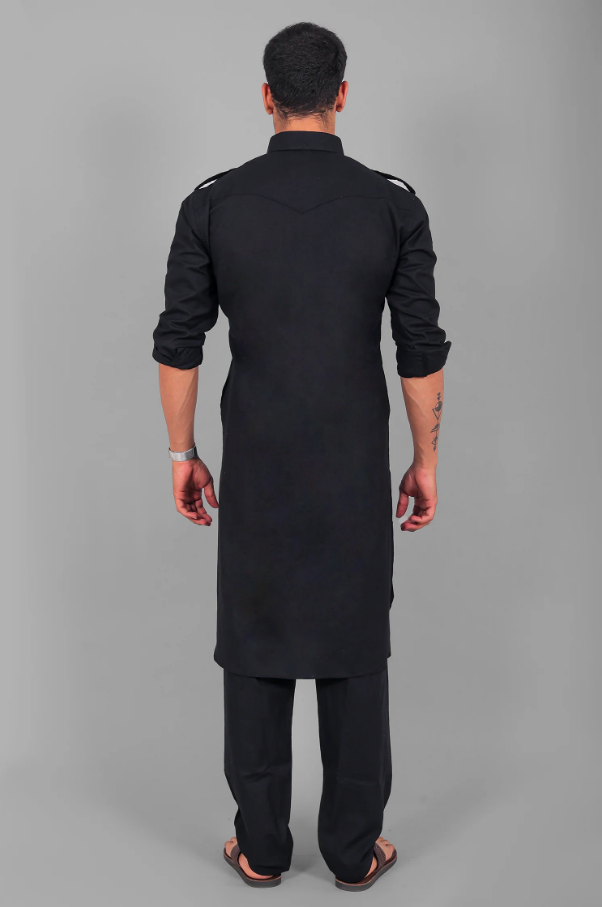 Punjabi Style Pathani Black Kurta Pajama