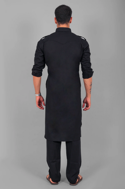 Punjabi Style Pathani Black Kurta Pajama