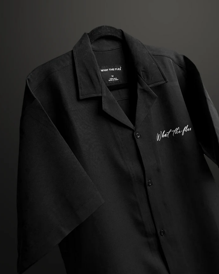 Black Casual Cuban Collar Shirt | Sleek Street-Style