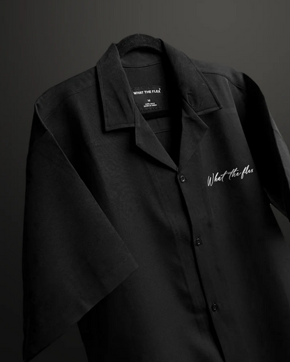 Black Casual Cuban Collar Shirt | Sleek Street-Style
