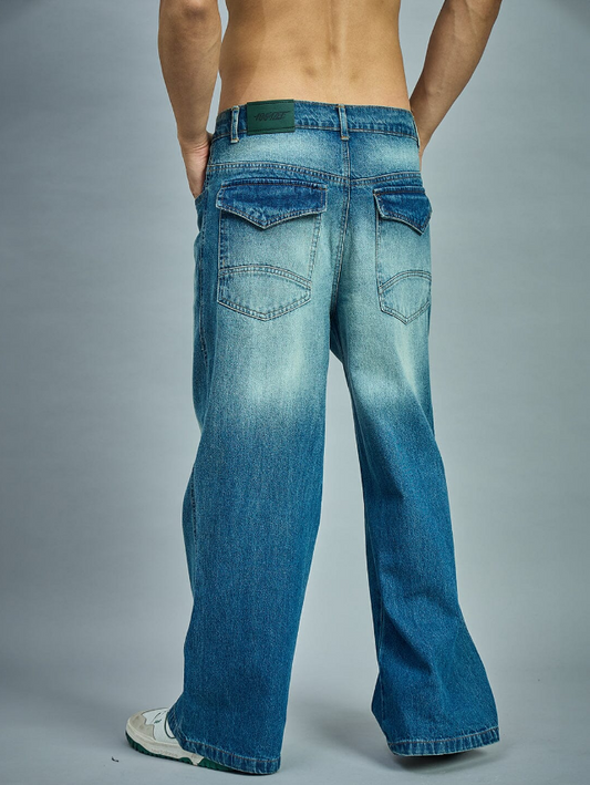 Blue Washed Bootcut Loose Fit Jeans – Effortlessly Stylish