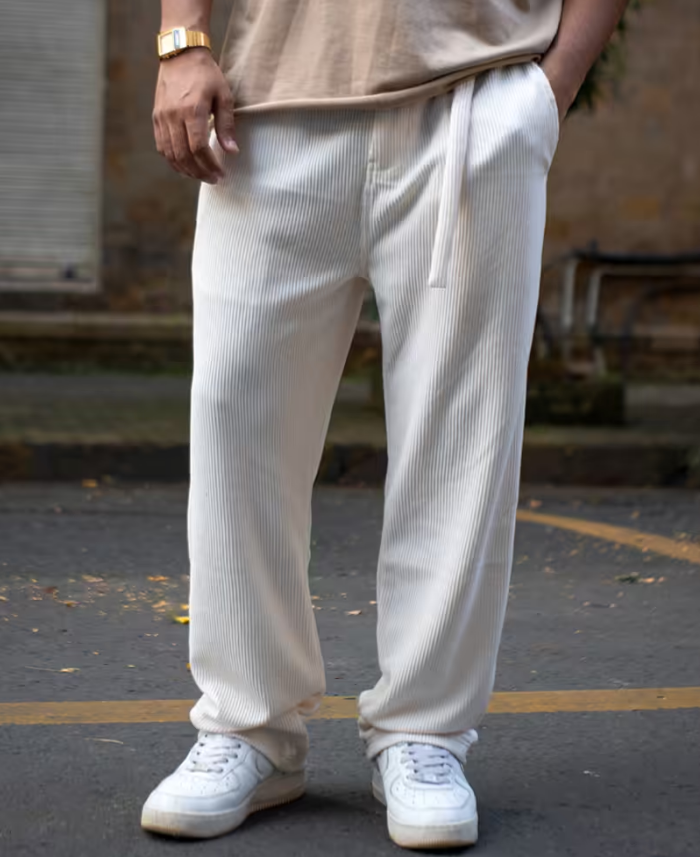 Cream Baggy Corduroy Pants – Relaxed & Trendy