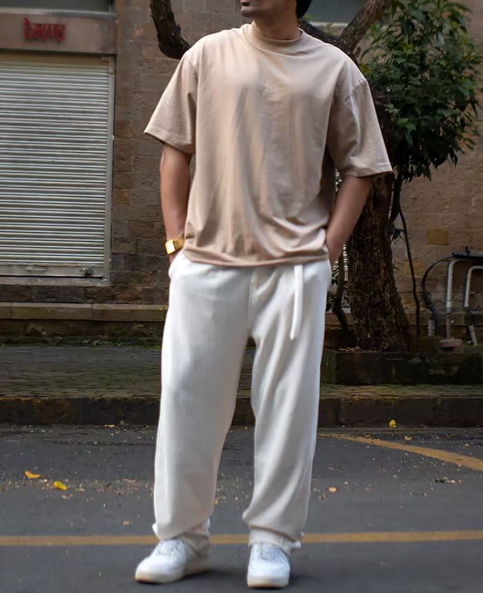 Cream Baggy Corduroy Pants – Relaxed & Trendy