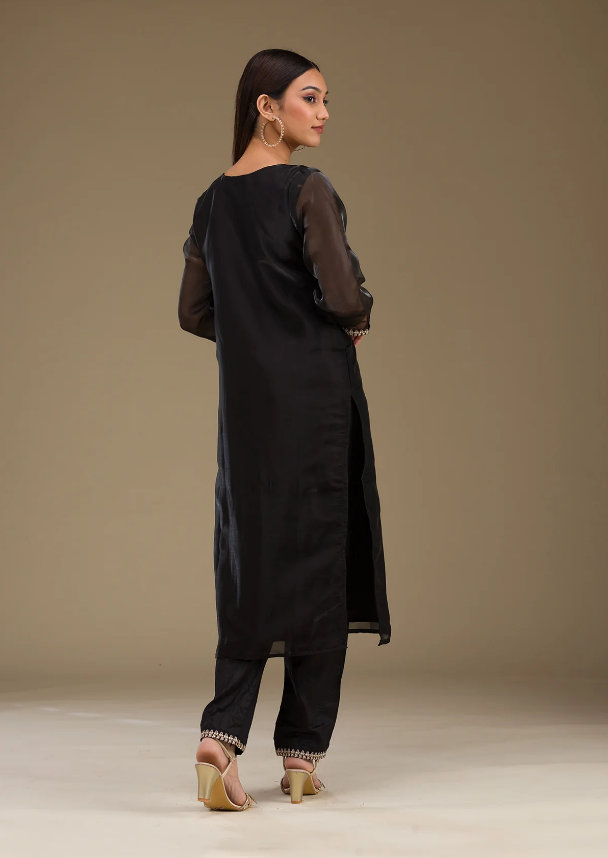 Black Zariwork Readymade Salwar Suit in Luxe Jimmy Choo Fabric