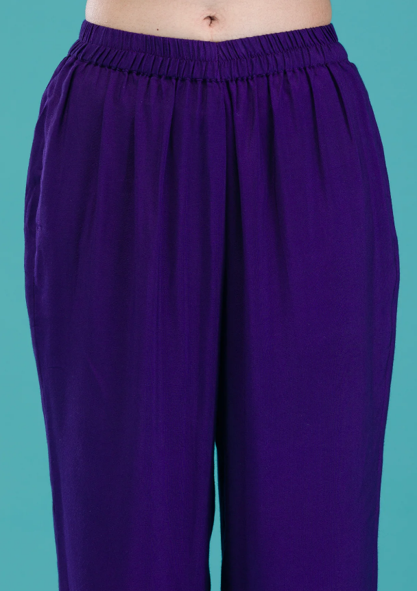 Purple Crepe Readymade Salwar Suit with Zari Embroidery