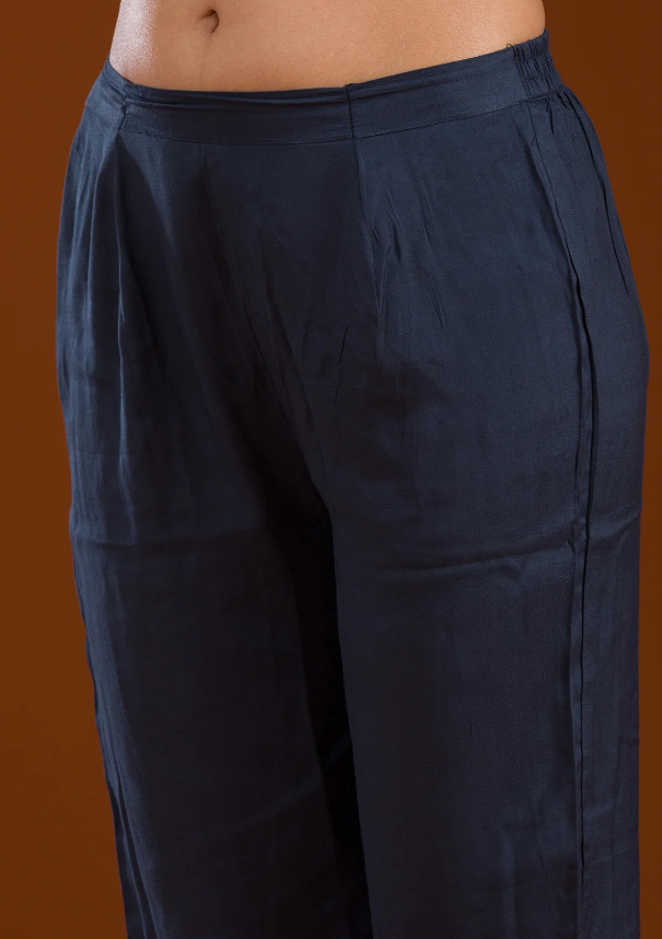 Navy Blue Chiffon Readymade Salwar Suit with Intricate Threadwork