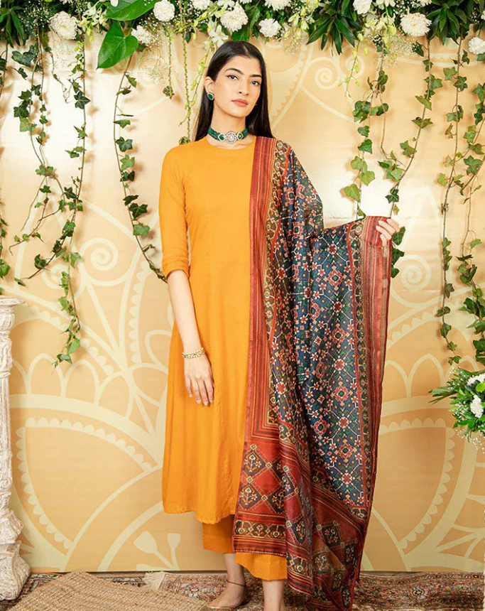 Mustard Kalamkari Suit Set – Artistic & Elegant