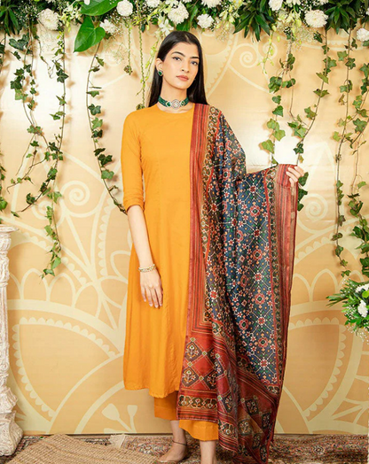 Mustard Kalamkari Suit Set – Artistic & Elegant