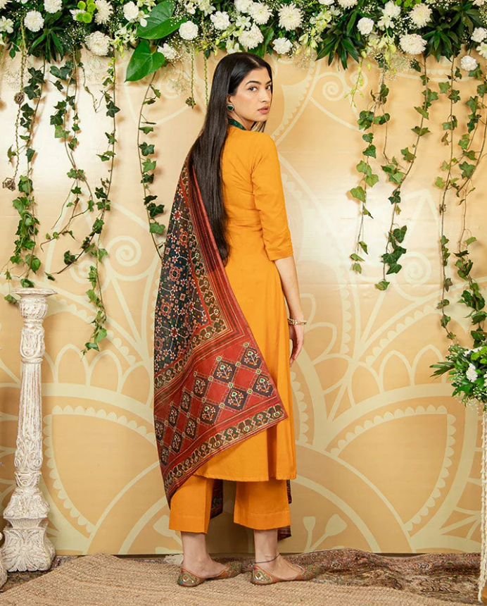 Mustard Kalamkari Suit Set – Artistic & Elegant