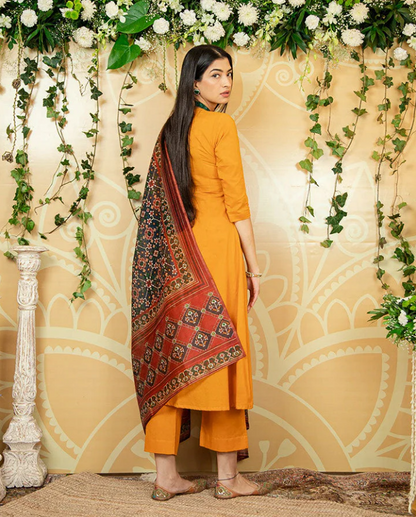 Mustard Kalamkari Suit Set – Artistic & Elegant