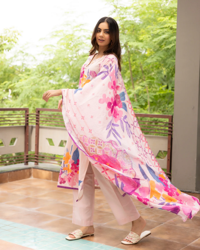 Soft Pink Floral Suit Set – Feminine & Graceful