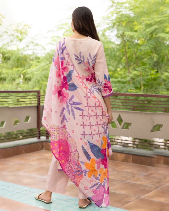 Soft Pink Floral Suit Set – Feminine & Graceful