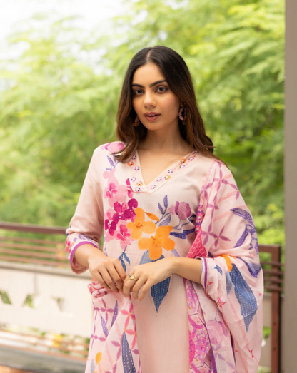 Soft Pink Floral Suit Set – Feminine & Graceful